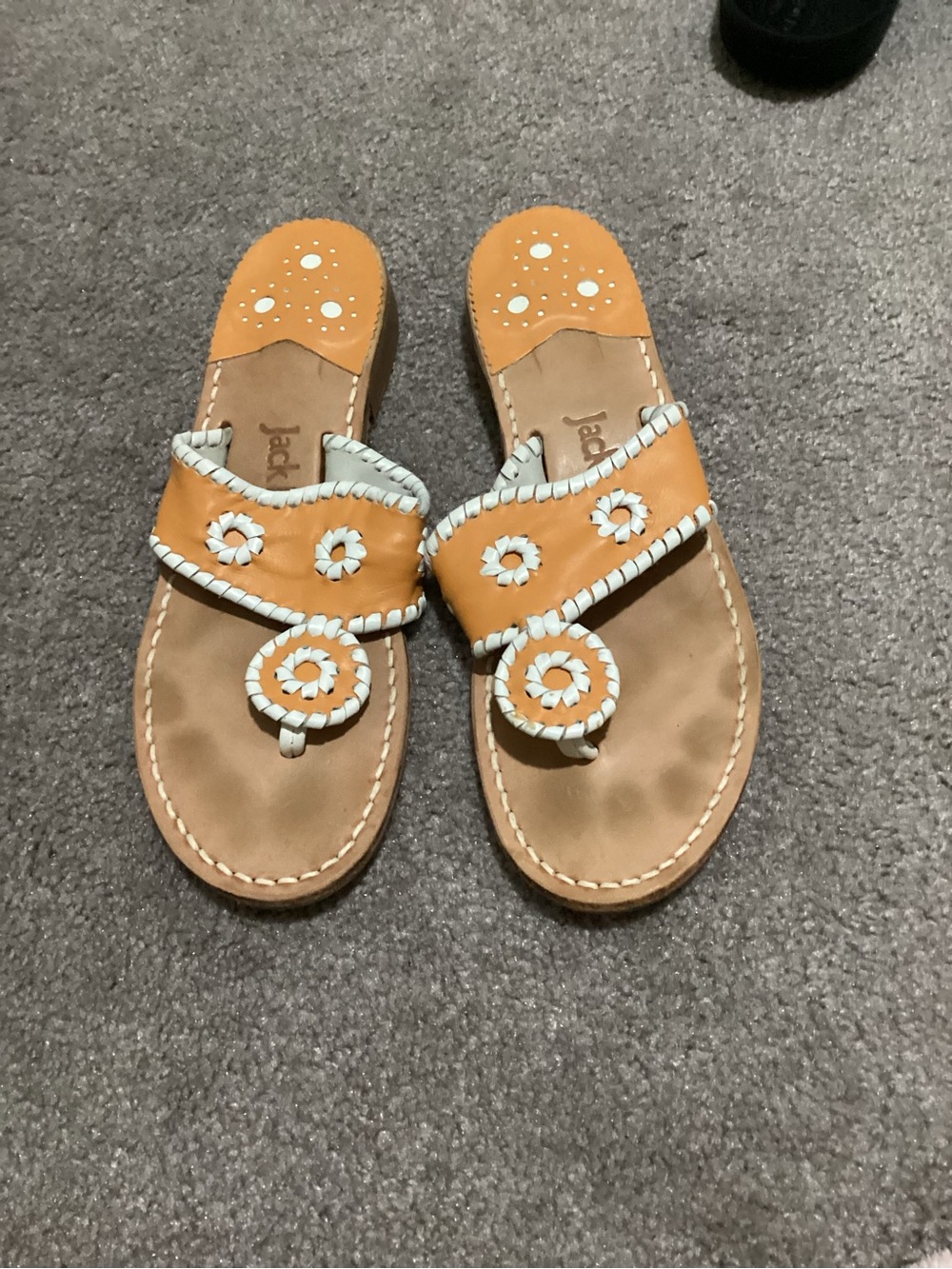 Jack Rogers Orange and White Stitched Thong Sandals